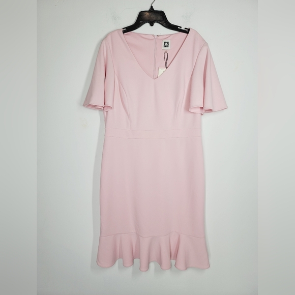 Anne Klein Soft Pink Midi Dress with Flutter Sleeves, Size 10 - Picture 1 of 5